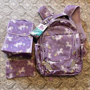 Purple unicorn backpack and lunch box set